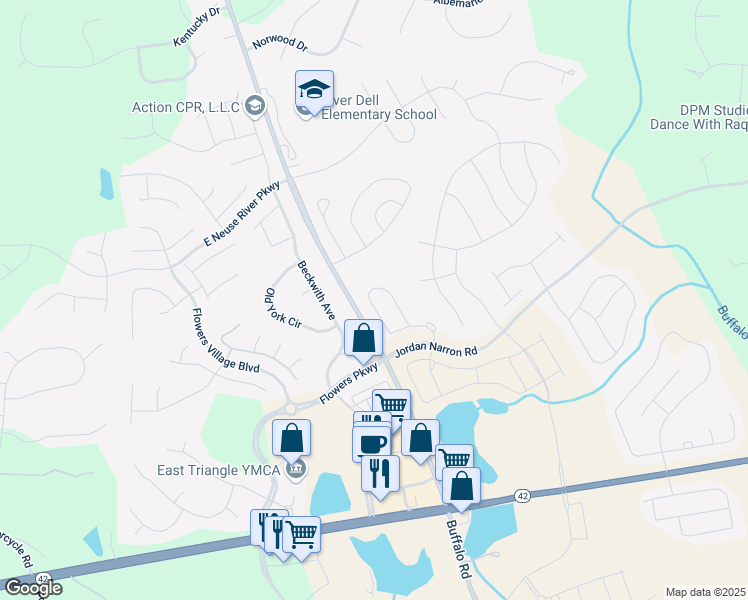 map of restaurants, bars, coffee shops, grocery stores, and more near 23 Willow Green Drive in Clayton