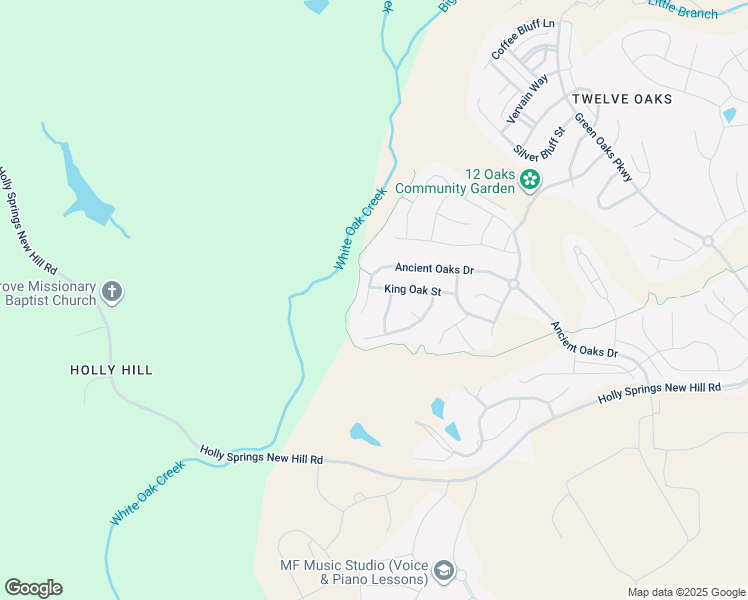 map of restaurants, bars, coffee shops, grocery stores, and more near 105 Edgegrove Lane in Holly Springs