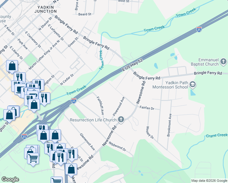 map of restaurants, bars, coffee shops, grocery stores, and more near 542 Pinewood Avenue in Salisbury