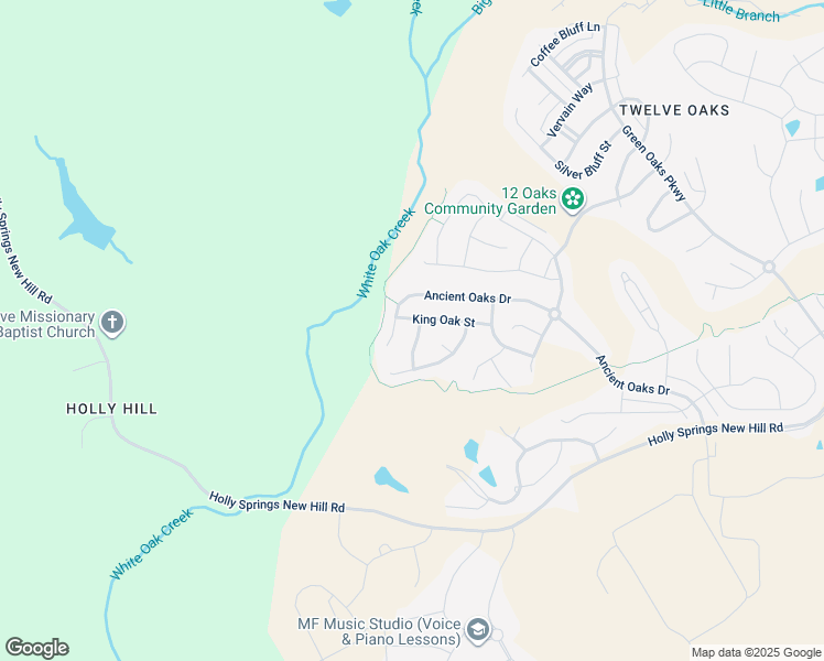 map of restaurants, bars, coffee shops, grocery stores, and more near 105 Edgegrove Lane in Holly Springs
