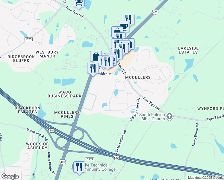map of restaurants, bars, coffee shops, grocery stores, and more near 8024 Hergety Drive in Raleigh