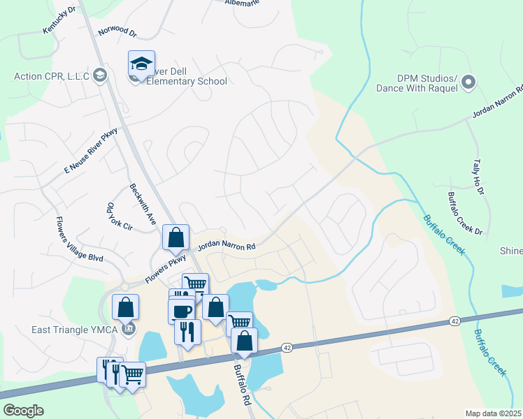 map of restaurants, bars, coffee shops, grocery stores, and more near 92 Gaillardia Way in Clayton