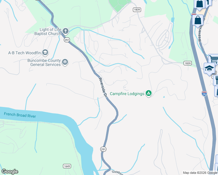 map of restaurants, bars, coffee shops, grocery stores, and more near 9 Northside Drive in Asheville
