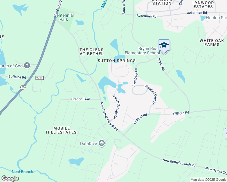 map of restaurants, bars, coffee shops, grocery stores, and more near 101 Treybridge Lane in Garner