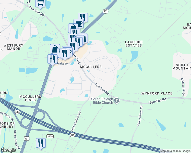map of restaurants, bars, coffee shops, grocery stores, and more near 117 Tawny Slope Court in Raleigh