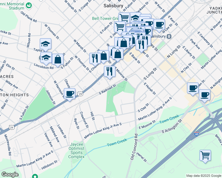 map of restaurants, bars, coffee shops, grocery stores, and more near 202 Government Road in Salisbury