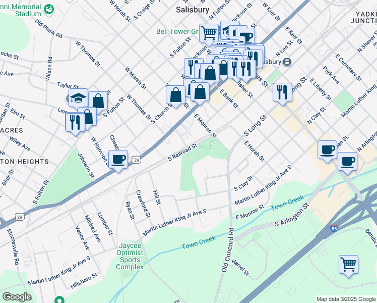 map of restaurants, bars, coffee shops, grocery stores, and more near 202 Government Road in Salisbury