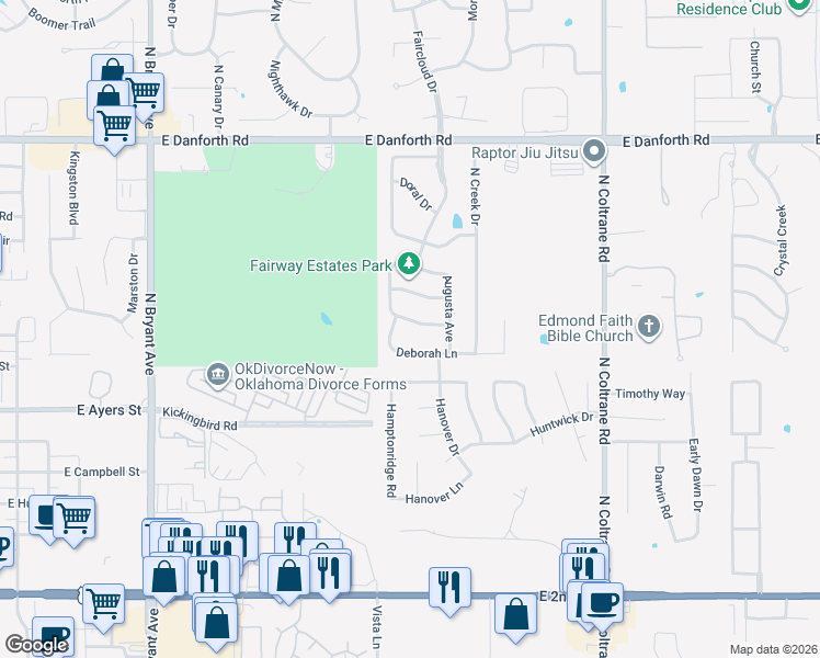 map of restaurants, bars, coffee shops, grocery stores, and more near 2300 Bay Hill Place in Edmond
