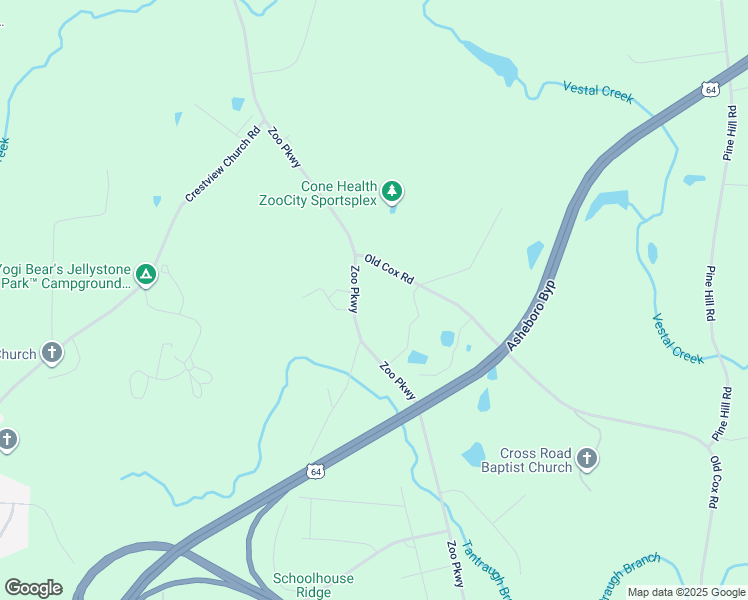 map of restaurants, bars, coffee shops, grocery stores, and more near 3140 Zoo Parkway in Asheboro