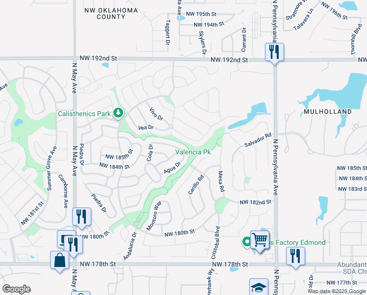 map of restaurants, bars, coffee shops, grocery stores, and more near 2413 Northwest 186th Street in Edmond