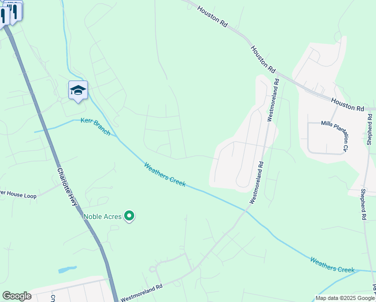 map of restaurants, bars, coffee shops, grocery stores, and more near 106 Fairfield Drive in Troutman