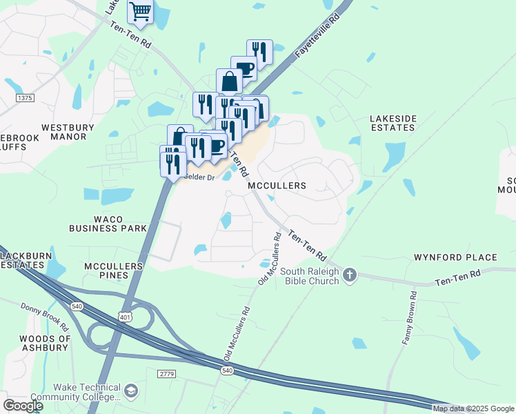 map of restaurants, bars, coffee shops, grocery stores, and more near 1005 Topans Drive in Raleigh