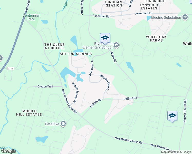 map of restaurants, bars, coffee shops, grocery stores, and more near 189 Whitetail Deer Lane in Garner