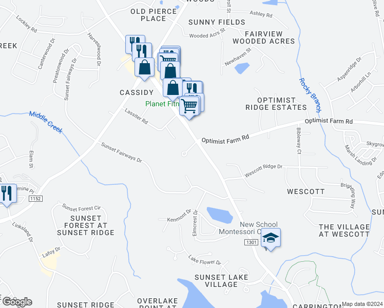 map of restaurants, bars, coffee shops, grocery stores, and more near 109 Arlen Park Place in Holly Springs