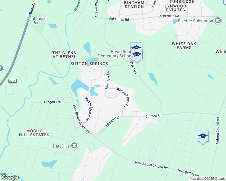 map of restaurants, bars, coffee shops, grocery stores, and more near 189 Whitetail Deer Lane in Garner