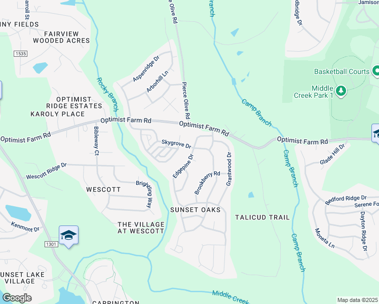 map of restaurants, bars, coffee shops, grocery stores, and more near 204 Edgepine Drive in Holly Springs