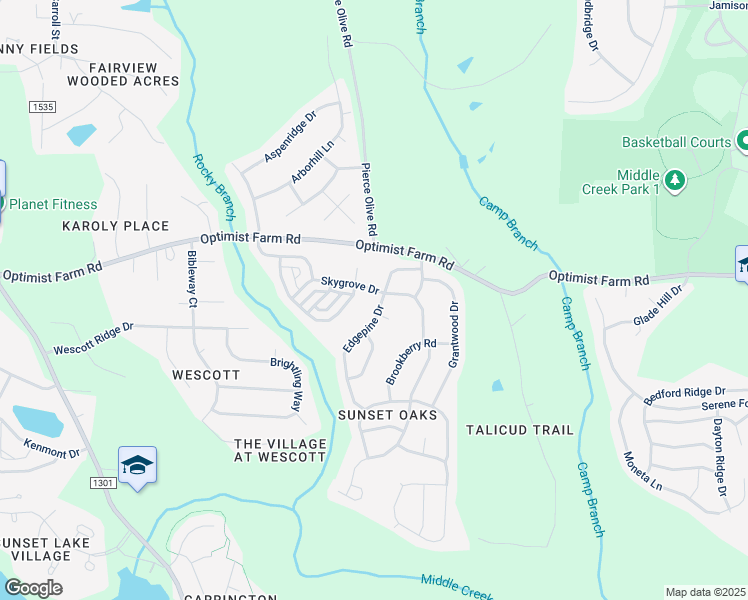 map of restaurants, bars, coffee shops, grocery stores, and more near 204 Edgepine Drive in Holly Springs