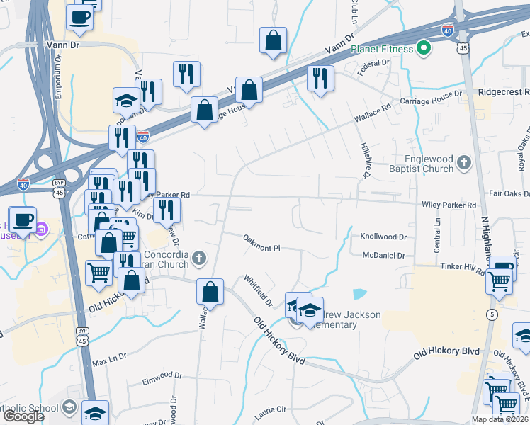 map of restaurants, bars, coffee shops, grocery stores, and more near 306 Wiley Parker Road in Jackson