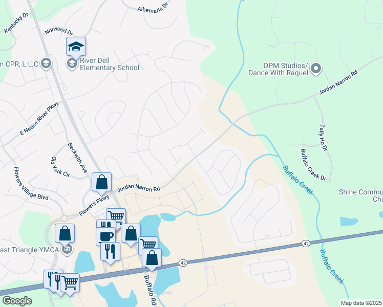 map of restaurants, bars, coffee shops, grocery stores, and more near 33 Hawkstone Drive in Clayton