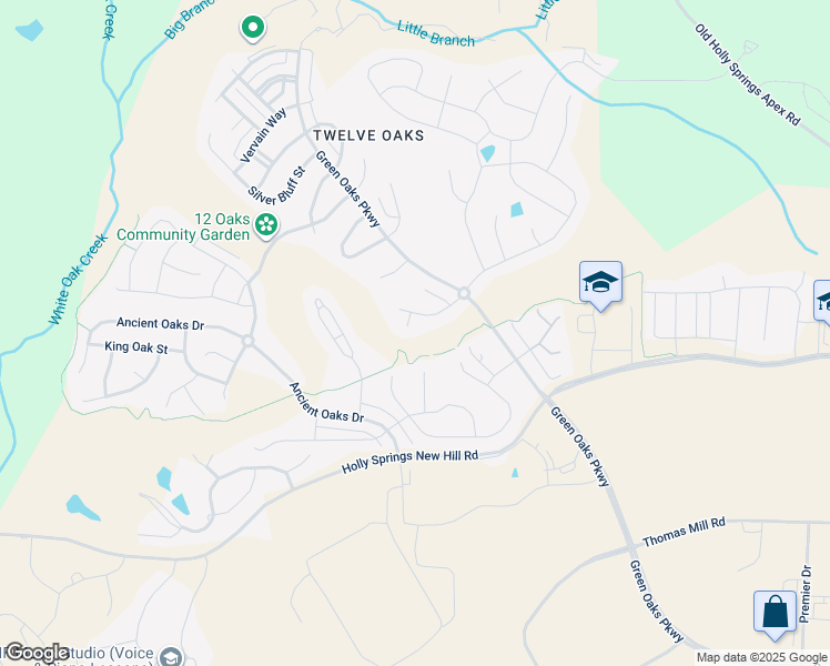 map of restaurants, bars, coffee shops, grocery stores, and more near 105 Ambler Court in Holly Springs