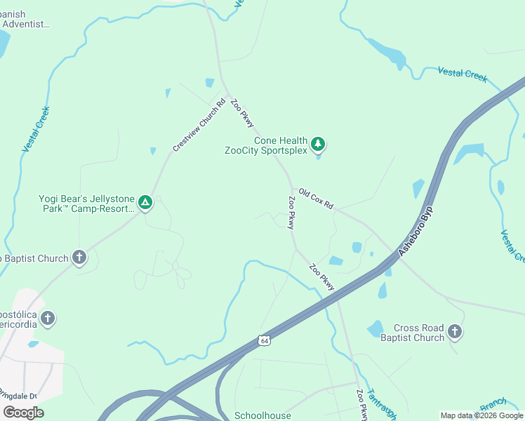 map of restaurants, bars, coffee shops, grocery stores, and more near 3140 Zoo Parkway in Asheboro