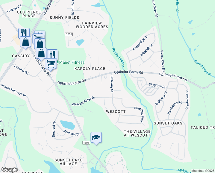 map of restaurants, bars, coffee shops, grocery stores, and more near 4124 Bibleway Court in Holly Springs
