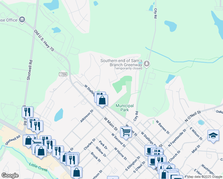 map of restaurants, bars, coffee shops, grocery stores, and more near 110 Warren Street in Clayton