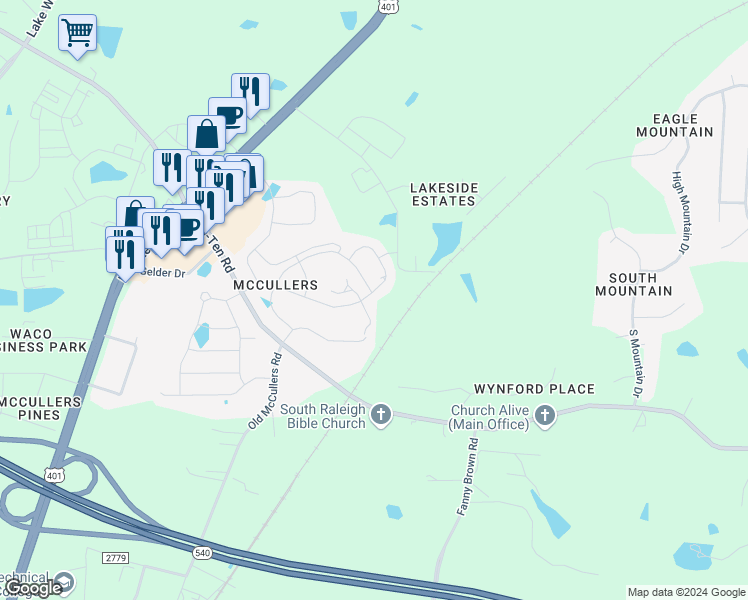 map of restaurants, bars, coffee shops, grocery stores, and more near 230 Amber Acorn Avenue in Raleigh