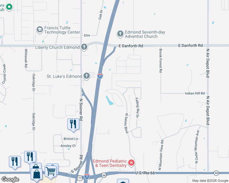 map of restaurants, bars, coffee shops, grocery stores, and more near 801 Gathering Leaves Way in Edmond