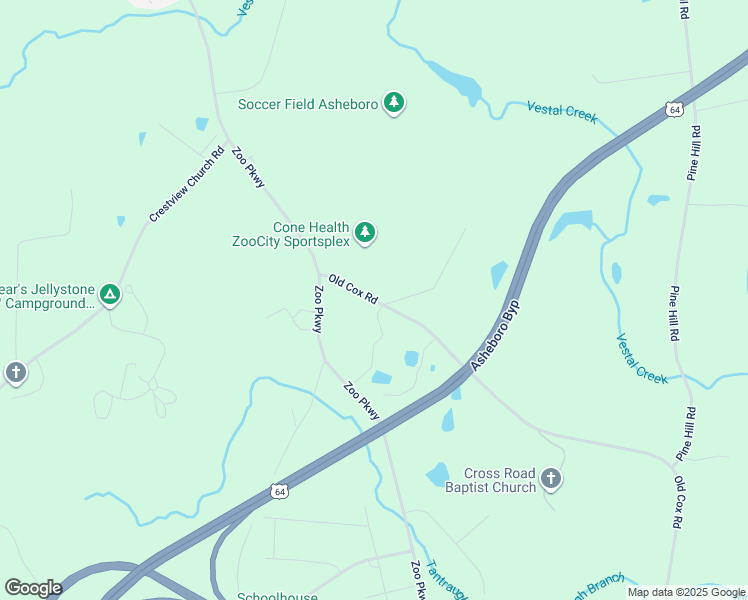 map of restaurants, bars, coffee shops, grocery stores, and more near 1298 Old Cox Road in Asheboro