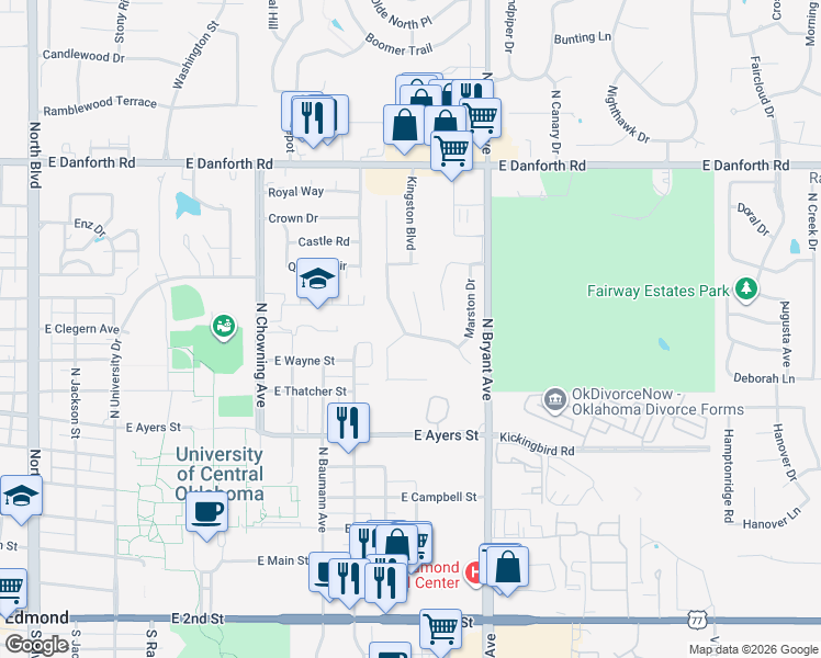 map of restaurants, bars, coffee shops, grocery stores, and more near 812 Richmond Road in Edmond