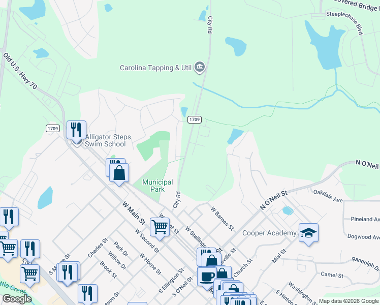 map of restaurants, bars, coffee shops, grocery stores, and more near 352 City Road in Clayton