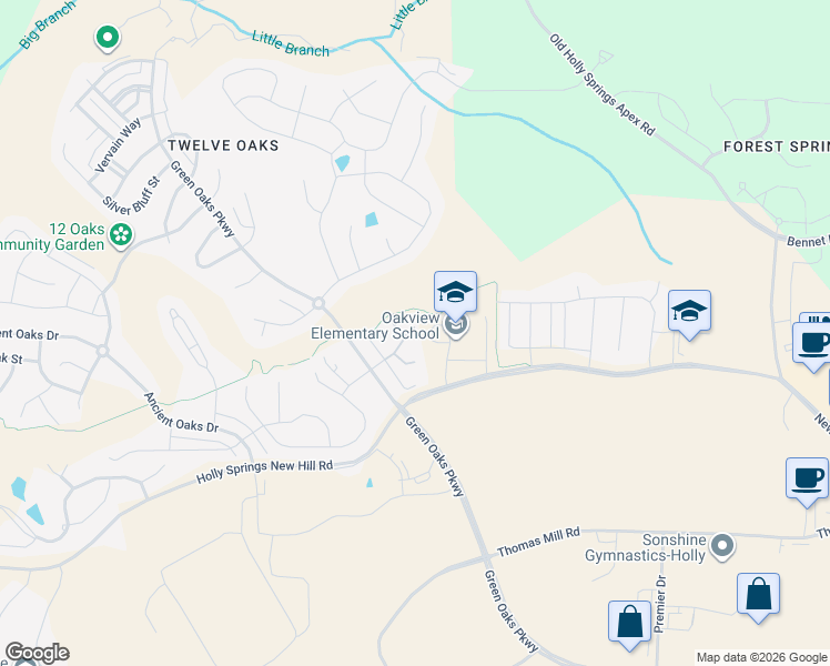 map of restaurants, bars, coffee shops, grocery stores, and more near 11510 New Hill Road in Apex