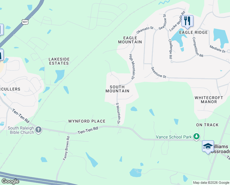map of restaurants, bars, coffee shops, grocery stores, and more near 1104 High Knoll Court in Raleigh