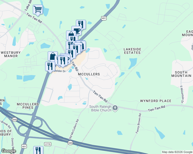 map of restaurants, bars, coffee shops, grocery stores, and more near 127 Indigo Dusk Way in Raleigh