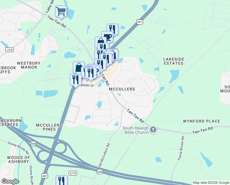 map of restaurants, bars, coffee shops, grocery stores, and more near 114 Amber Acorn Avenue in Raleigh