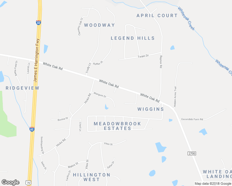 map of restaurants, bars, coffee shops, grocery stores, and more near 8734 White Oak Road in Garner
