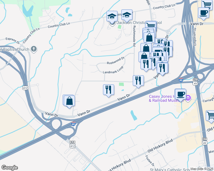 map of restaurants, bars, coffee shops, grocery stores, and more near 930 Rushmeade Road in Jackson