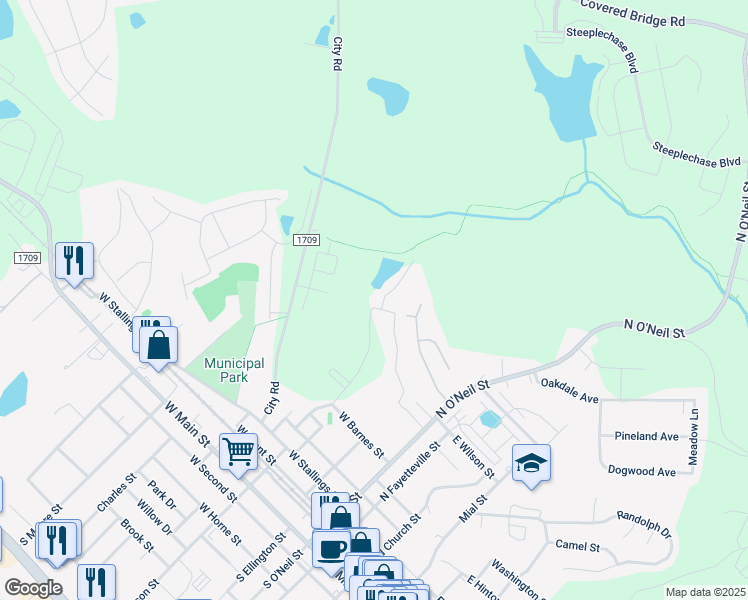 map of restaurants, bars, coffee shops, grocery stores, and more near 104 Gordon Street in Clayton