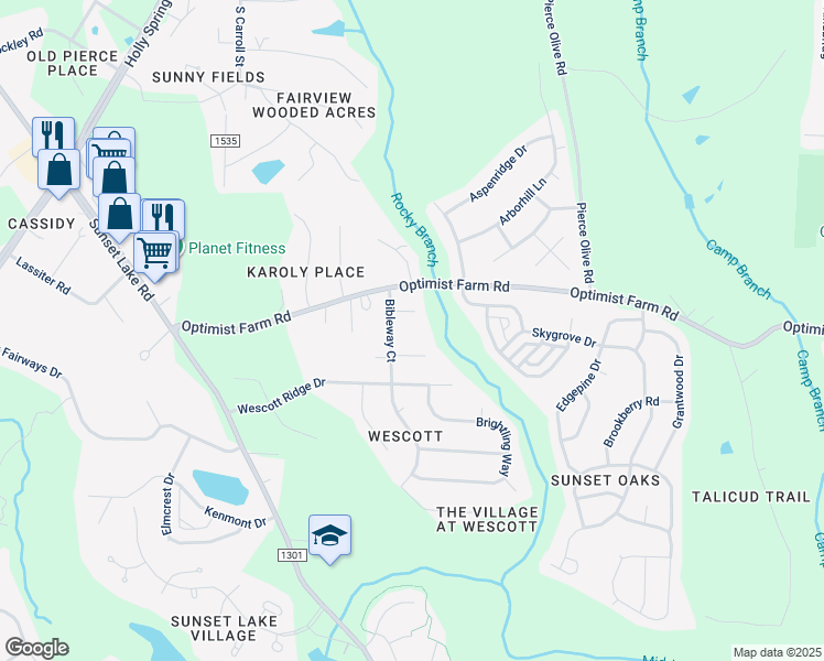 map of restaurants, bars, coffee shops, grocery stores, and more near 4117 Bibleway Court in Holly Springs