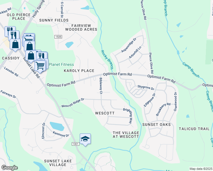 map of restaurants, bars, coffee shops, grocery stores, and more near 4117 Bibleway Court in Holly Springs