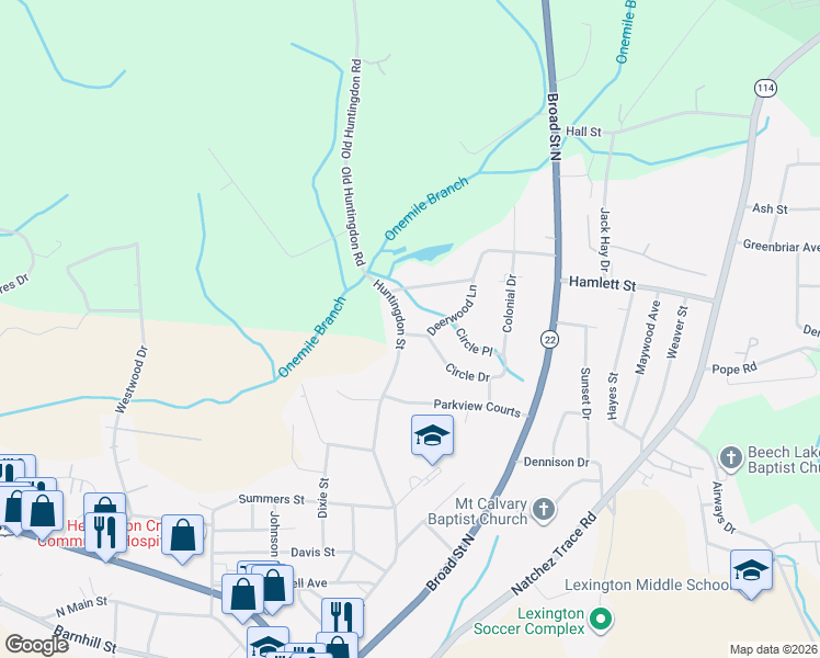 map of restaurants, bars, coffee shops, grocery stores, and more near 417 Deerwood Lane in Lexington