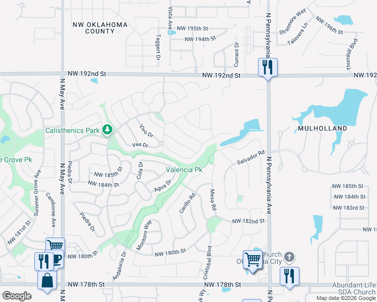map of restaurants, bars, coffee shops, grocery stores, and more near 18601 Luna Drive in Edmond