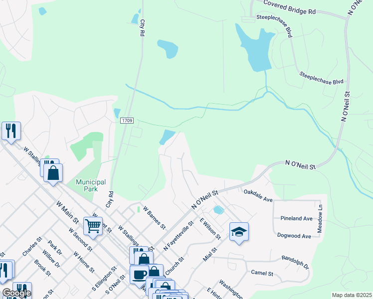 map of restaurants, bars, coffee shops, grocery stores, and more near 245 Georgetowne Drive in Clayton