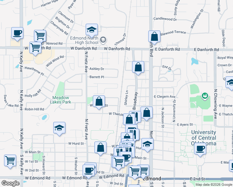 map of restaurants, bars, coffee shops, grocery stores, and more near 41 Harbor Avenue in Edmond