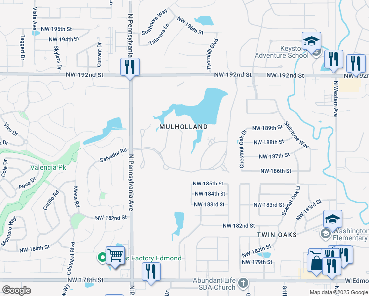 map of restaurants, bars, coffee shops, grocery stores, and more near 18800 Otter Creek Drive in Edmond
