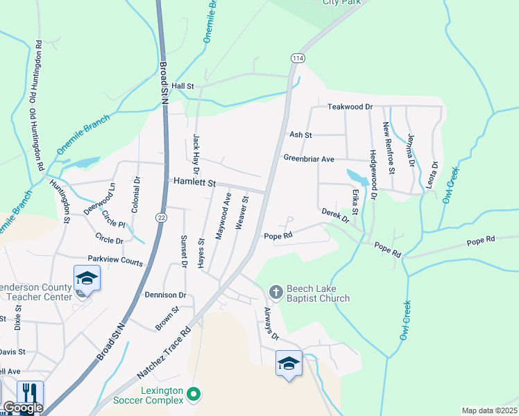 map of restaurants, bars, coffee shops, grocery stores, and more near 633 Natchez Trace Drive in Lexington