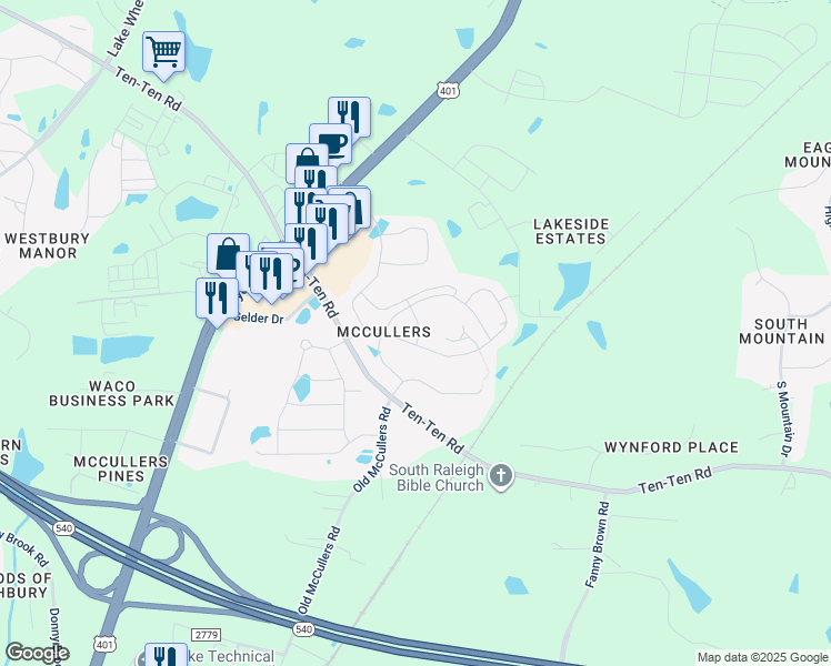 map of restaurants, bars, coffee shops, grocery stores, and more near 127 Indigo Dusk Way in Raleigh