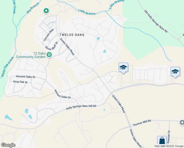 map of restaurants, bars, coffee shops, grocery stores, and more near 221 Morning Oaks Drive in Holly Springs
