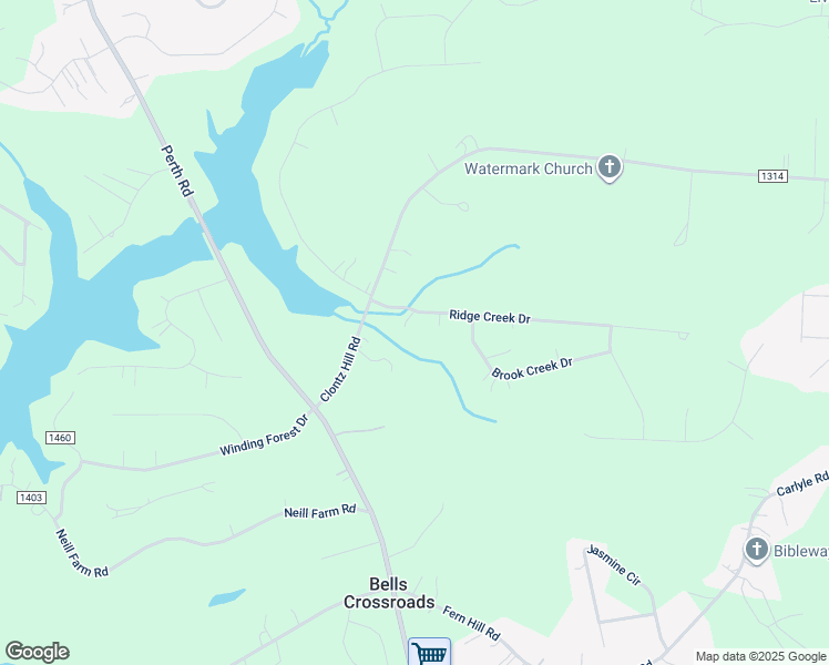 map of restaurants, bars, coffee shops, grocery stores, and more near 126 Ridge Creek Drive in Troutman